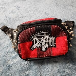 DIY Studded Faux Leather Red Plaid Metal Fannypack